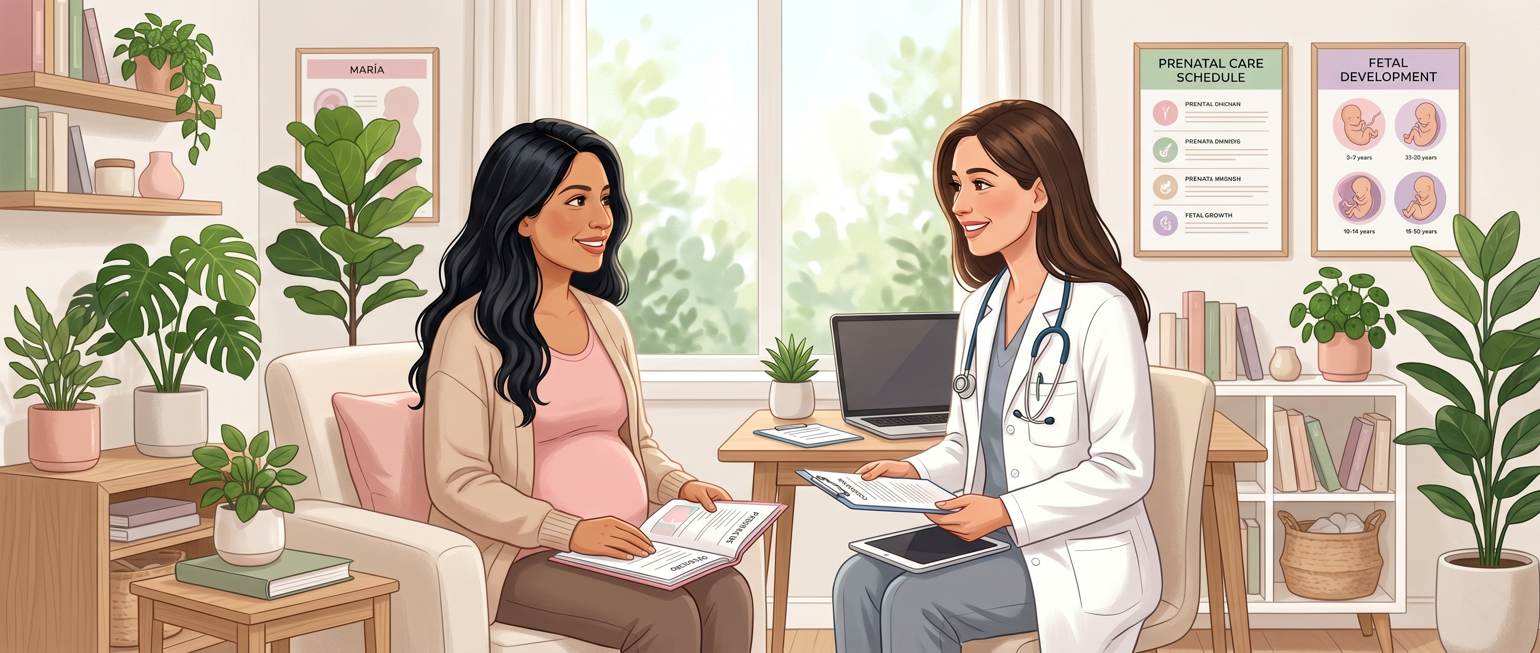 Madre hablando con su médico sobre el factor Rh